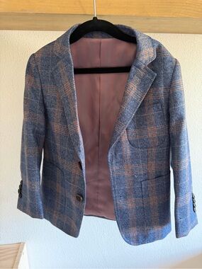 Isaac Mizrahi Blue Plaid Sport Coat with Brown Windowpane